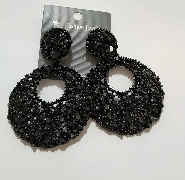 GUN BLACK MAIKALE круглые Винтажные серьги металлические сережки-гвоздики большие преувеличенные белые черные стразы длинные серьги для женщин Подарки другу - Окраска металла: GUN BLACK