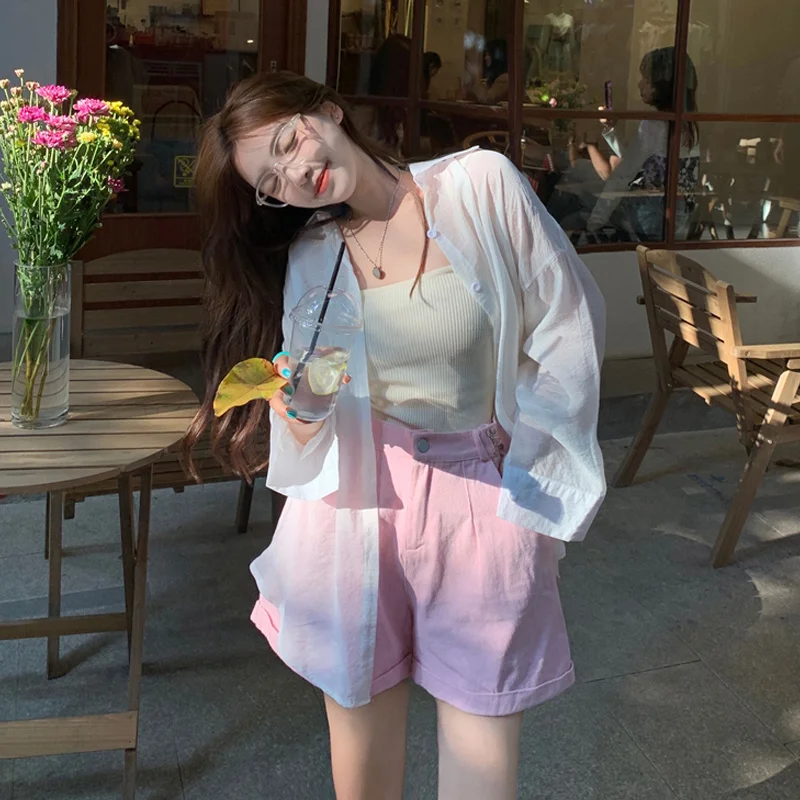 Женская Солнцезащитная рубашка голубая тонкая с длинным рукавом весна-осень 2021 |