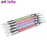 5pcsset 2 in 1 nail art silicone head rhinestone picking dotting pen acrylic holder carving emboss build brush tools