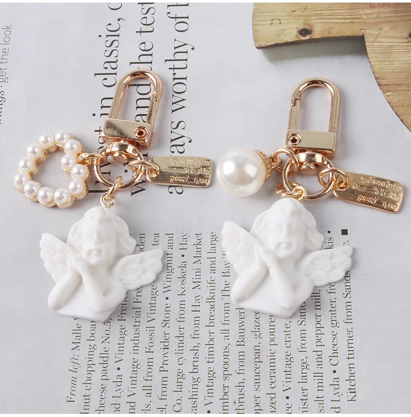 Креативный ретро брелок с ангелом из смолы Простой Жемчуг ЛЮБОВЬ сплав