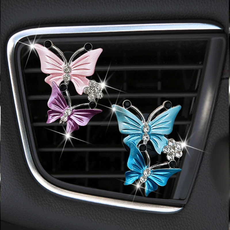 

Diamond Butterfly Car Perfume Air Freshener Two Butterflies Car Air Conditioner Outlet Clip Auto Accessories Interior Ornament