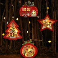 2019 xmas christmas decorations hollowing out wooden pendants happy new year creative light trolley christmas tree ornaments