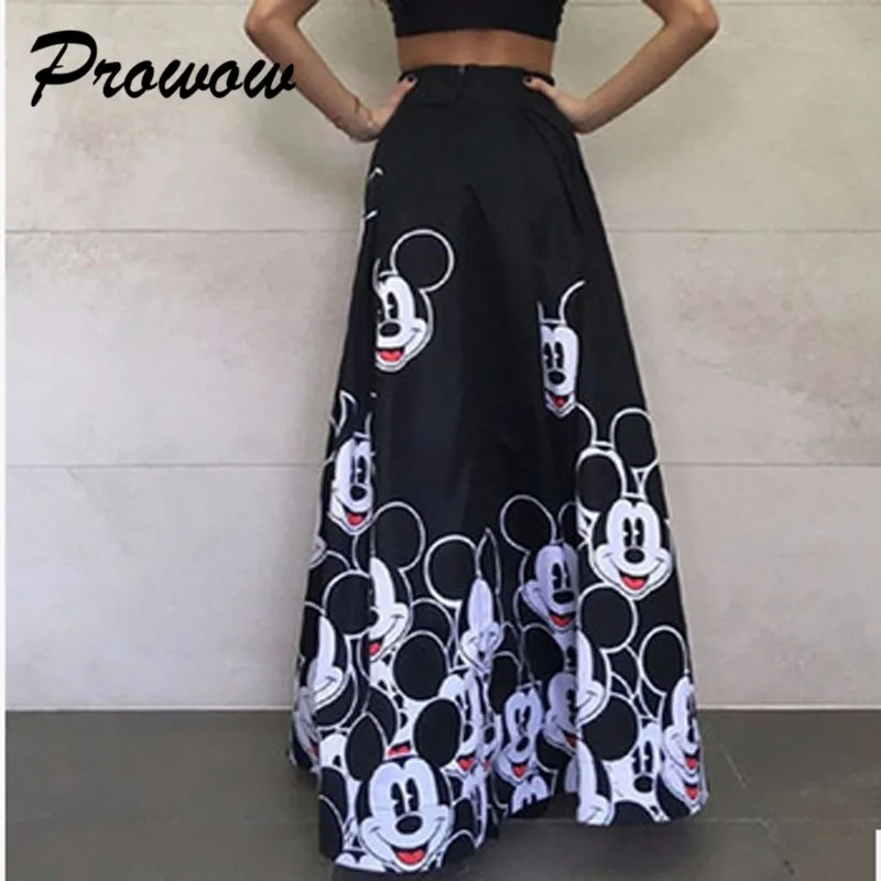 Plus Size Mickey Long Skirt Women Elegant Elastic High Waist Cartoon Casual Women Pleated skirt Ladies skirt Women Streetwear