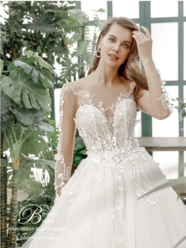 Свадебное платье со шлейфом и кружевной аппликацией 100% реальные фотографии