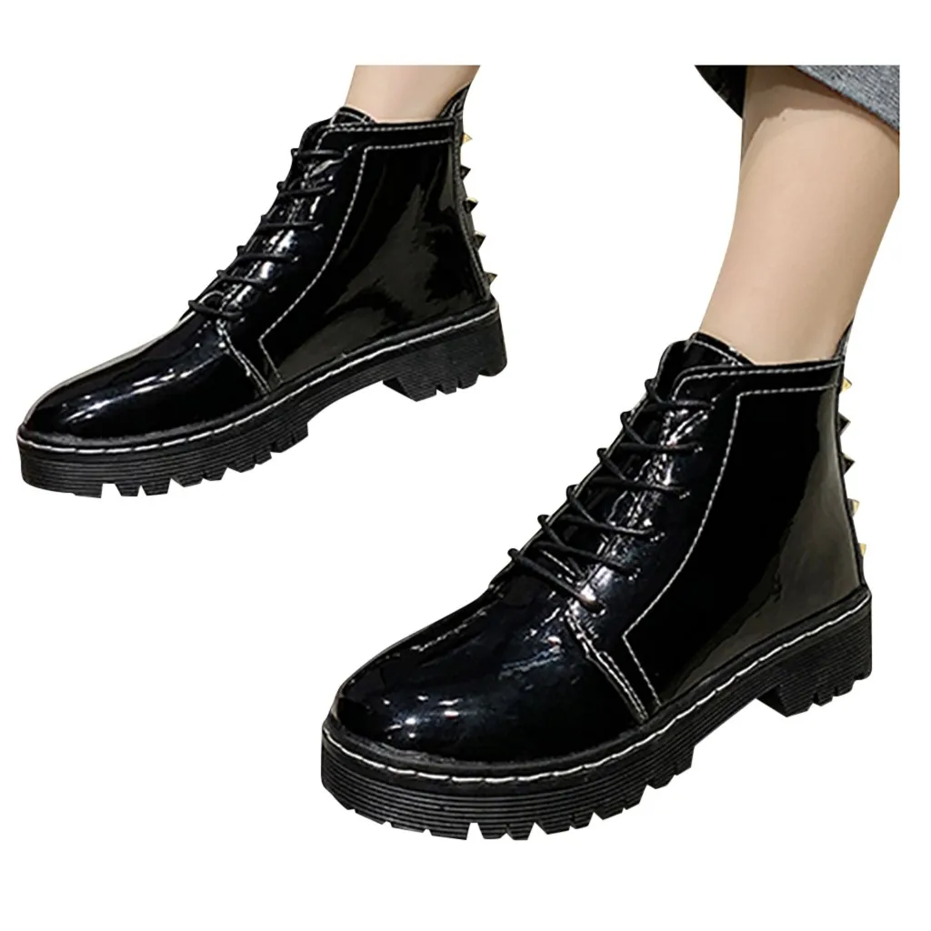 Женские ботинки на плоской подошве с круглым носком Модные однотонные