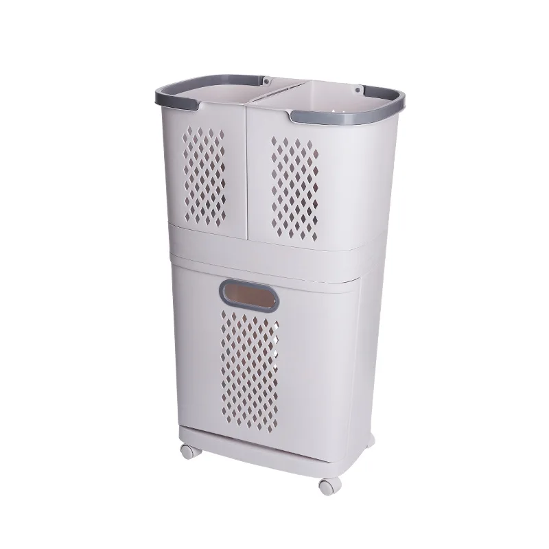 3 Layers Large Bathroom Dirty Laundry Storage Basket Hamper Toilet Dirty Clothes Organizer Bin With Wheel Home Storage Container