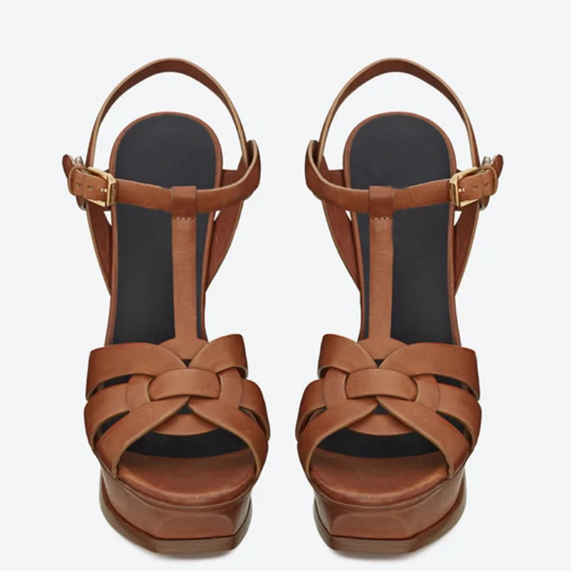 Коричневые босоножки на шпильке платформе обувь из лакированной кожи высоком