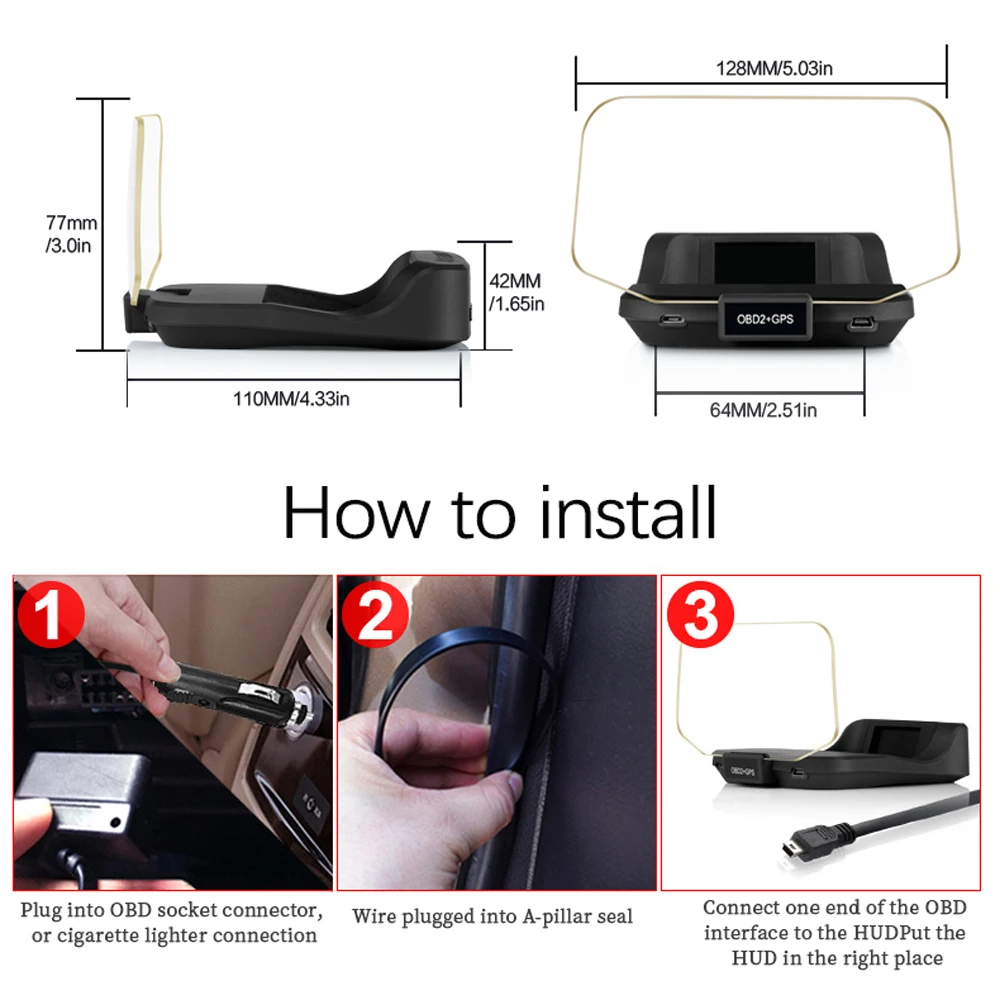 

Automotive General PURPOSE OBD HD Navigation Projector Intelligent HUD Head-up GPS and OBD Functions Display