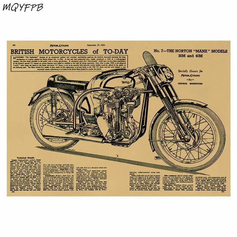 

Motorcycle Norton Manx model Kraft Paper Poster Decorative Painting Wall Sticker Household Goods