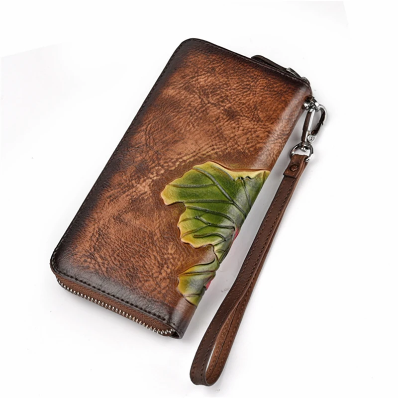 Женский клатч-кошелек из натуральной кожи винтажный кофейный черный красный |