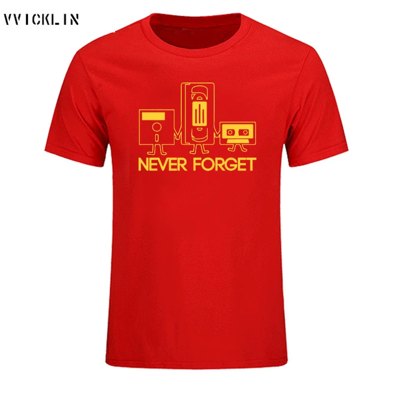 New Fashion T-shirts Men Short Sleeve Never Forget Floppy Disc VHS Cassette Tech Geek Print T Shirts Male Cotton Tops Plus Size | Мужская