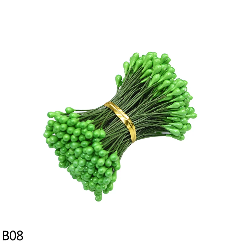 B08 green 130/260 шт, толщина 3 мм, маленький искусственный цветок Искусственные тычинки цветочный Рисунок с изображением рождественского цветка, тычинки Свадебные украшения для самодельного изготовления - Цвет: B08 green