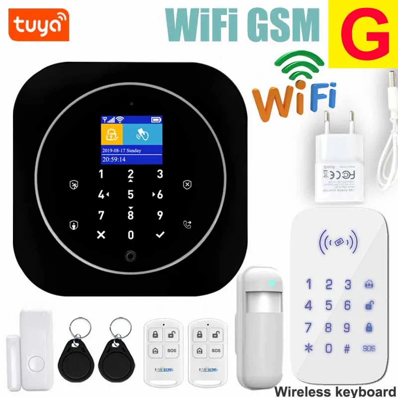 G Wifi GSM система домашней сигнализации IOS Android Tuya приложение RFID lcd сенсорная клавиатура 433 МГц беспроводной датчик комплект сигнализации 11 языков для переключения - Цвет: G