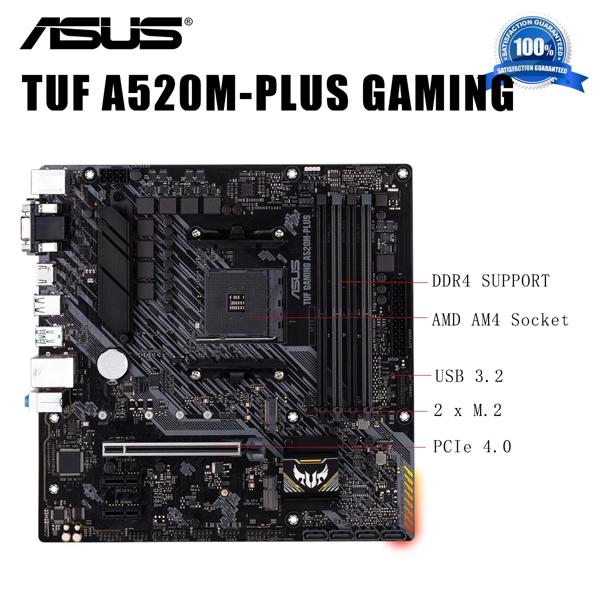 Разъем AM4 Asus TUF GAMING A520M-PLUS материнская плата с поддержкой 3rd-Gen AMD Ryzen DDR4 128 ГБ PCI-E 3 0 M.2