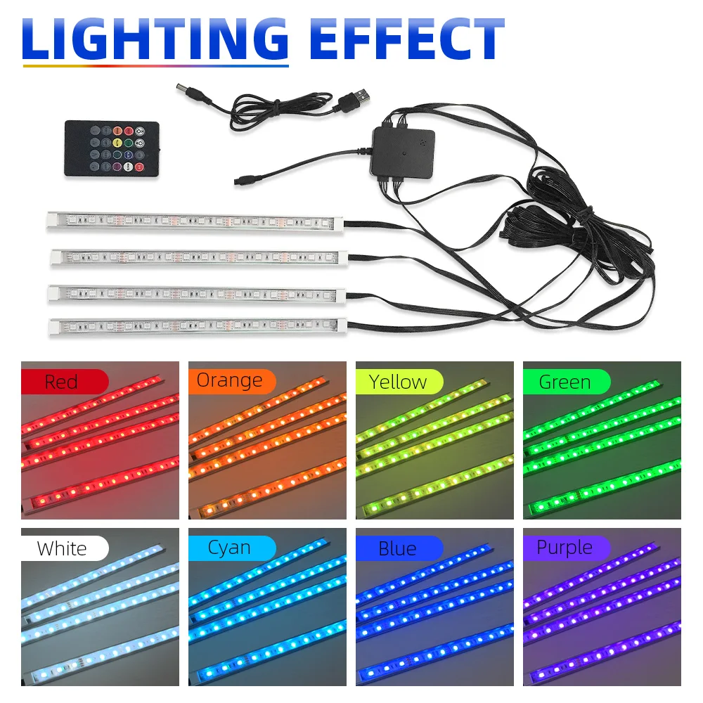 CROSSFOX Car Interior Decorative Music sound Control Multiple lighting Auto RGB led Ambient Light mood Products Styling Colorful |