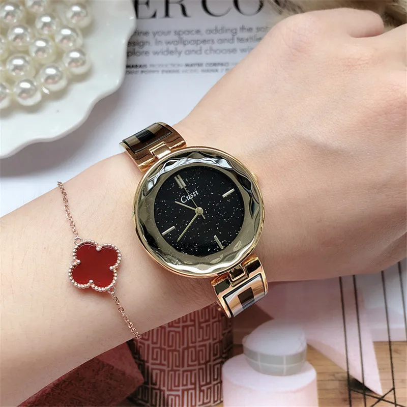 

Cussi Gold Women's Bracelet Watch Top Brand Luxury Ladies Dress Watch Starry Sky Women Quartz Wristwatch Relogio Feminino Clock