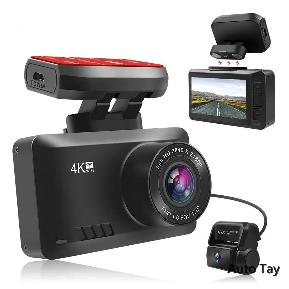 Автомобильный регистратор вождения Wifi GPS Ultra HD Real 4K 3840*2160P с двумя объективами DVR