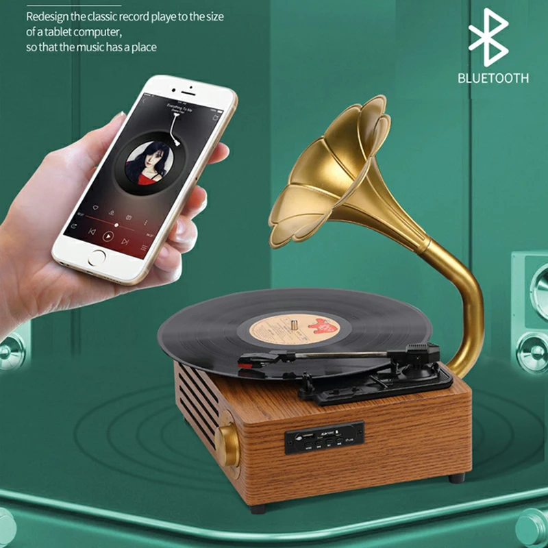 

2022.Bluetooth Speaker Record Player Turntable Phonograph Vinyl RCA Audio Output Vinyl Transcription to U Disk SD Card Playback