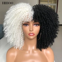 short hair afro kinky curly wigs with bangs for black women cosplay lolita synthetic natural blonde wig white red pink blue wig