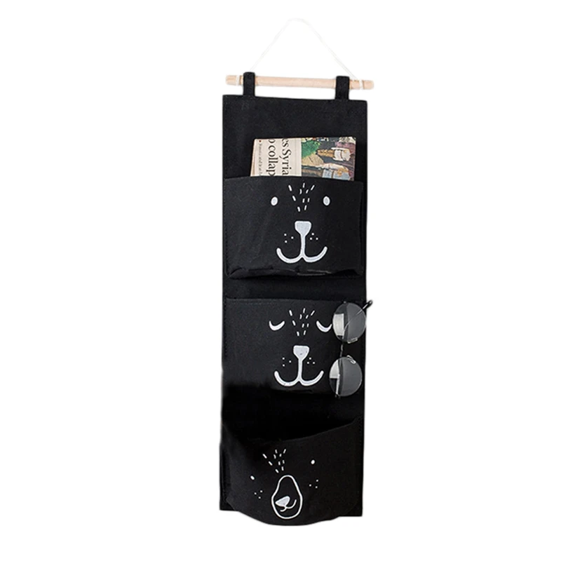 

Fabric Storage Bag Wall Hanging Bag Digital Wardrobe 3 Grids Wall Mounted Wardrobe Organizer Pouch Cosmetic Closet Toys Storage