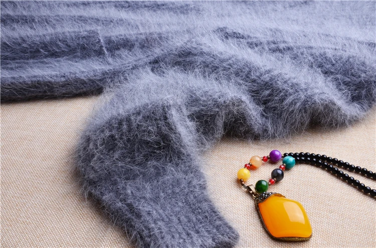 Плотный плотный Теплый Женский пушистый шерстяной вязаный полосатый кардиган из