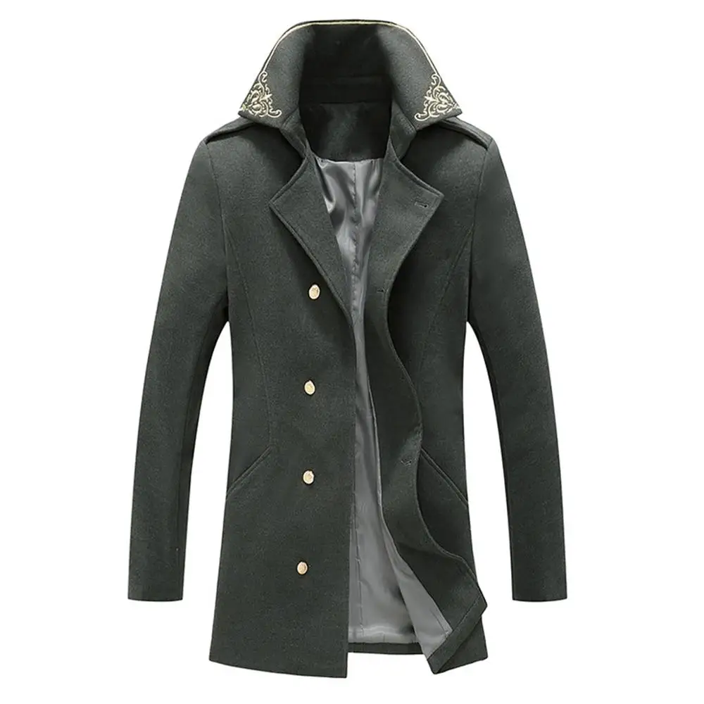 Yunclos зимняя куртка Для мужчин ветровка плащ-Тренч длинное однотонное Цвет лацкан
