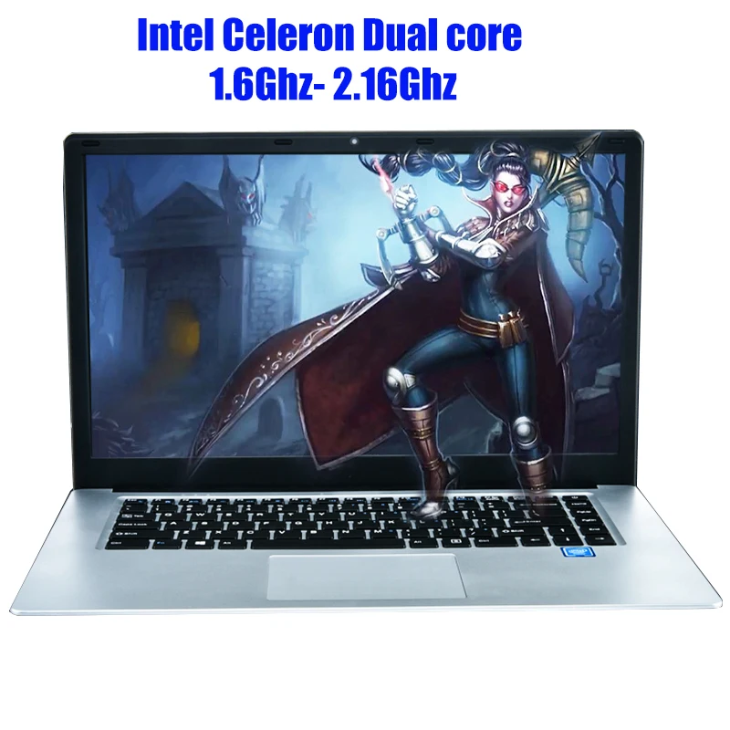 Ультрабук-ноутбук 15,6 дюймов с двухъядерным процессором Intel Celeron, 4 ГБ оперативной памяти, 64 ГБ накопителя, экраном IPS HD 1920*1080, Bluetooth, HDMI, камерой и операционной системой Windows 10.