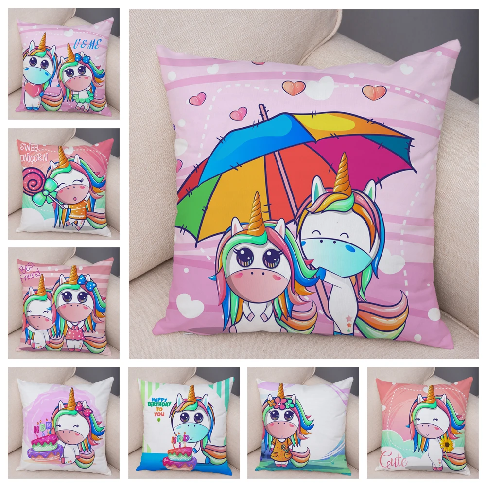 

Cute Cartoon Unicorn Cushion Cover for Children Room Sofa Home Super Soft Short Plush Decor Pet Animal Pillows case 45x45cm