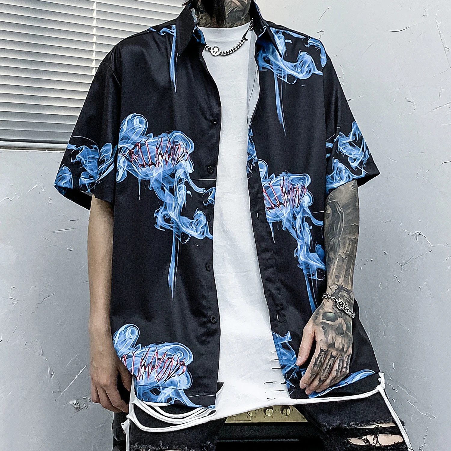 Гавайская пляжная рубашка с голубым дымчатым принтом для мужчин и женщин уличная