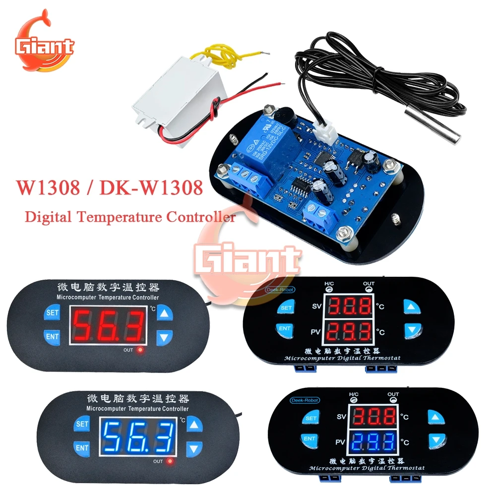 

W1308 DK-W1308 Digital Thermostat Temperature Controller DC 12V AC 110V 220V Cool Heat Switch Control Thermometer Sensor for Car
