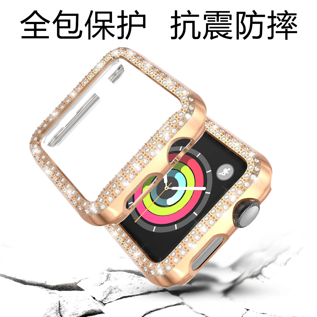 Чехол для часов с двумя алмазами для apple watch 5, 4, 3, 2, чехол 38 мм, 42 мм, 40 мм, 44 мм, защитный чехол для экрана для iWatch Series 5, 4
