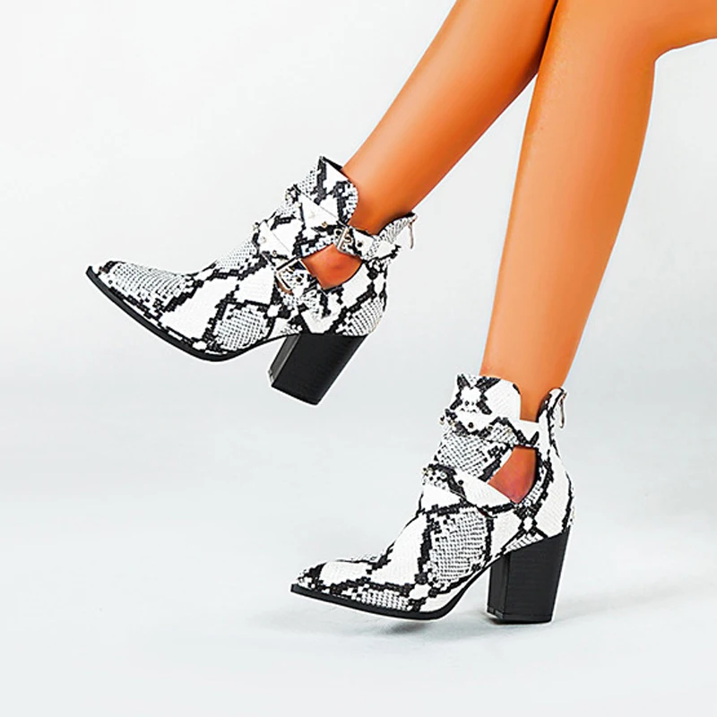 Ковбойские ботинки в байкерском стиле 2021 г. Женские короткие сапоги из змеиной