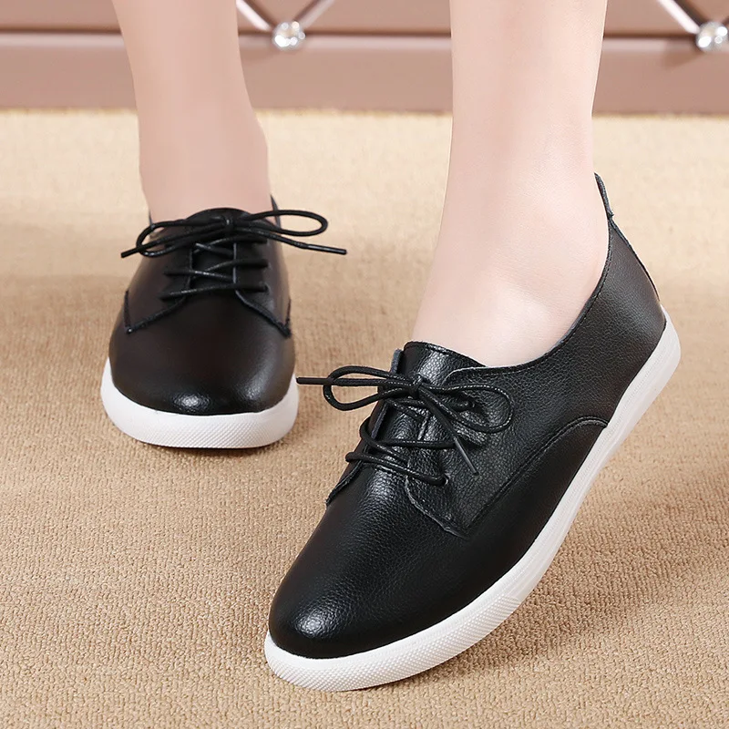 

Туфли женские из натуральной воловьей кожи, лоферы, на шнуровке, повседневная обувь для скейтборда, плоская подошва, всесезонные, большие ра...