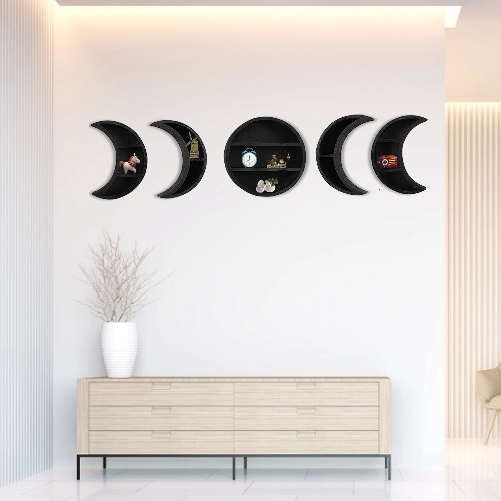 

Moon Phase Wall Shelves Wall Decor Full Moon and Crescent Shelves bohemian style warm and rustic feeling Easy to Hang gift
