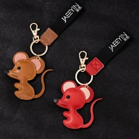 jaeeyin 2020 new arrivals delicate hand made mouse animals charm genuine red leather key chain keychain cute gift for children