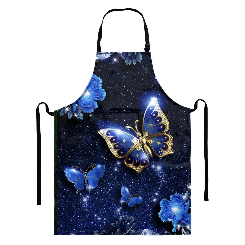 

Водонепроницаемые фартуки для кухни, кухонные водонепроницаемые 3Д фартуки с красивым принтом бабочек, с карманами, принадлежности для убо...