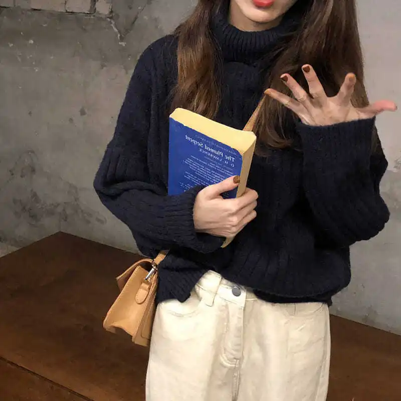 

Pullovers Womens Warm Turtleneck Elegant Fashion Sweaters Loose Knitwear All-match Daily Korean Style Female Streetwear Femme