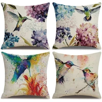 45x45cm pillow cover hummingbirds flower pattern pillow case cushion cover home sofa decor linen pillowcover breathable cushion