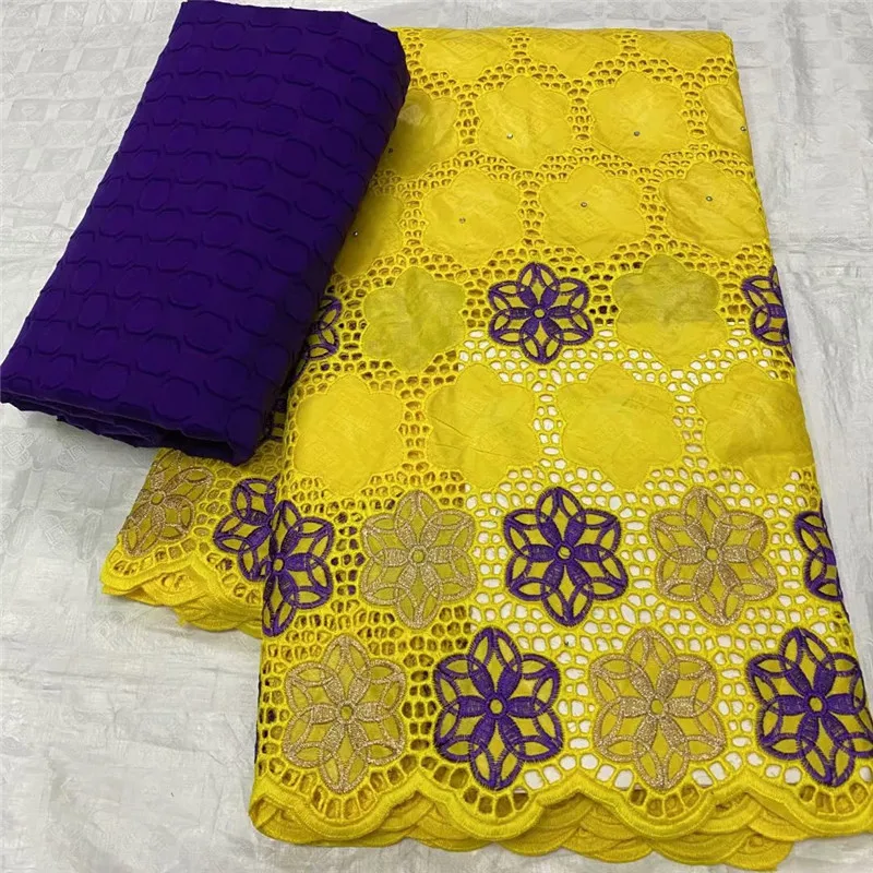 

2.5+2.5yards fashion style eyelet cotton lace fabric with bazin riche lace fabric good quality african dress lace F1QZ1034