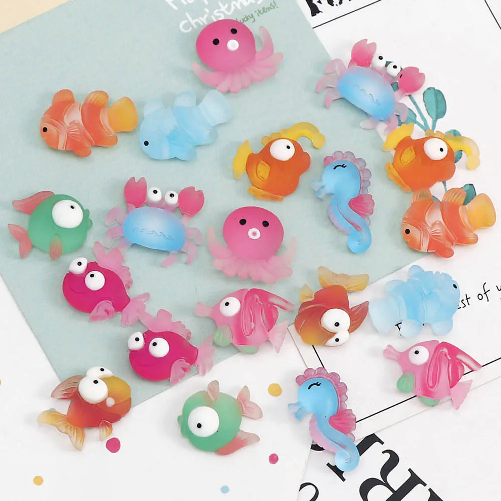 20 шт микс рыба морская лошадь плоское украшение из смолы амулеты плоская задняя