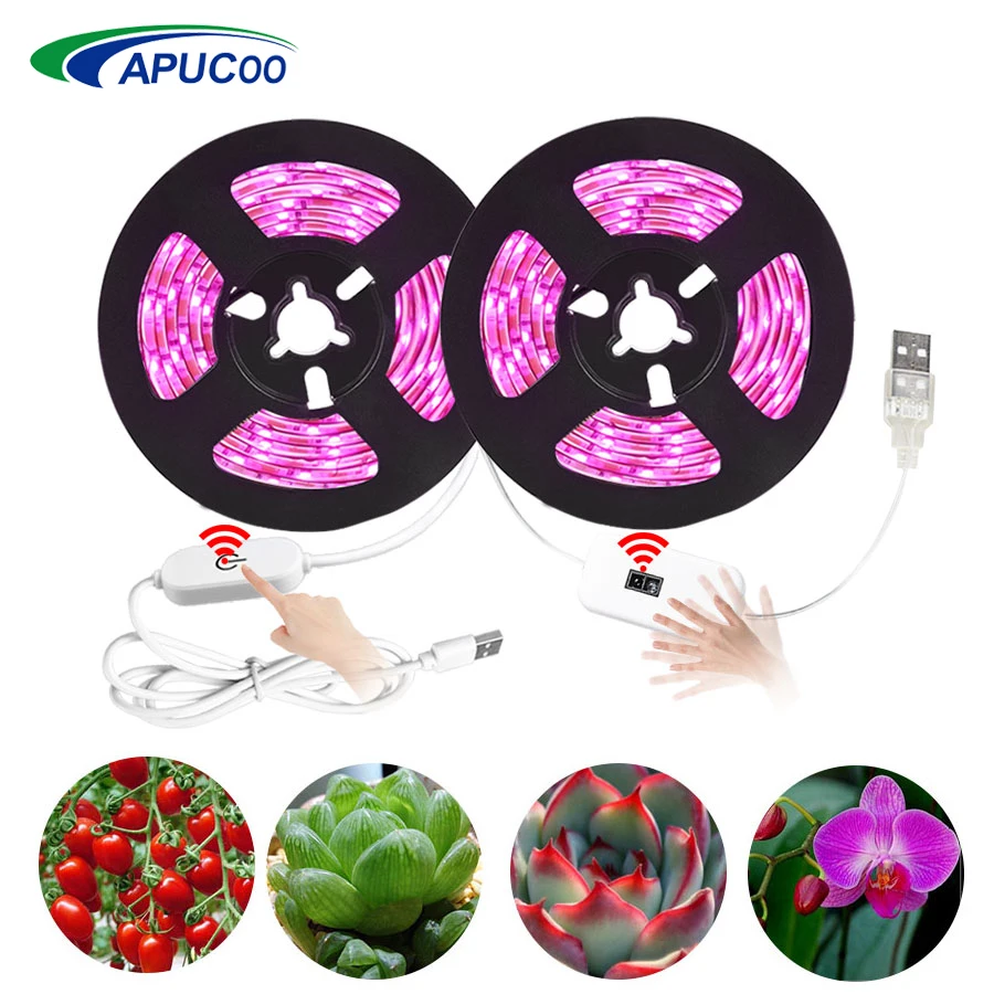 Полный спектр USB LED полосы выращивания света Рука Маховик Сенсор Fitolampy Touch Dimmer Фитолампа для растений Крытый теплицы Палатка.