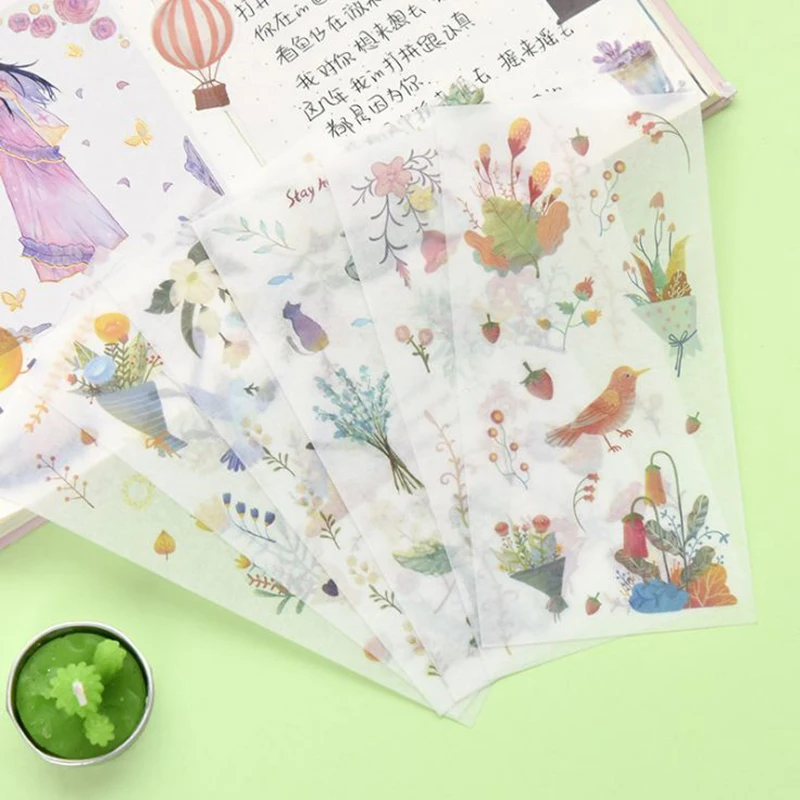 6 листов/упаковка свежие милые животные растения бумажные наклейки украшение