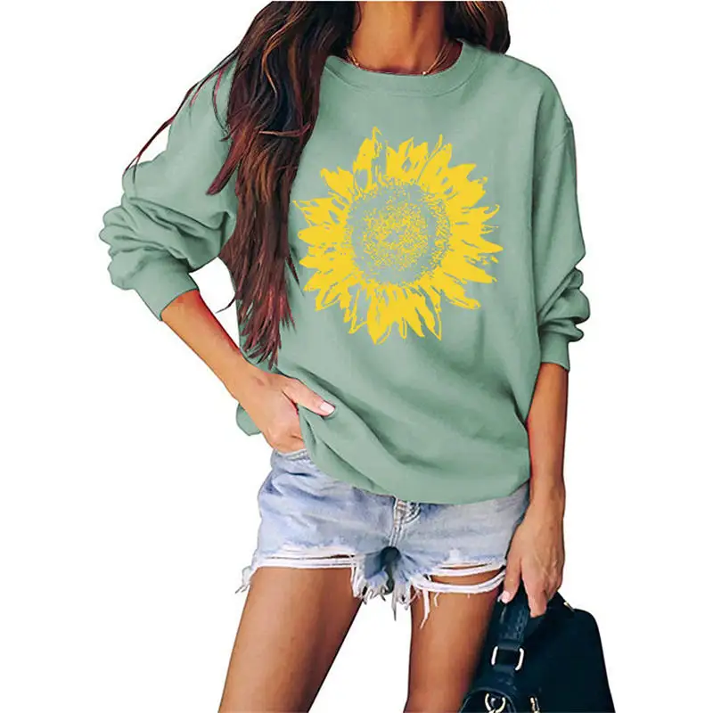 

Women Sunflower Printed Casual Crew Neck Soft Top Shirt Hipster Streetwear Graphics Aesthetic Letters Funny Thin Sweatshirt