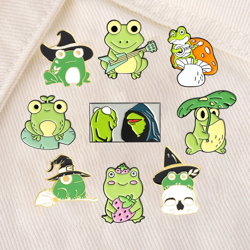 Эмалированные булавки в виде милой лягушки броши мультяшных зеленых животных