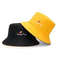 unisex reversible bucket hats women men letter embroidered double sided fishrman cap girls boys panama fold beach cotton sun hat