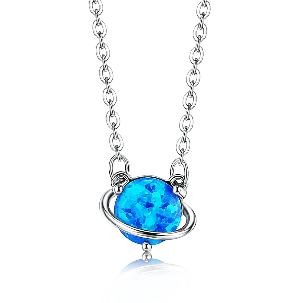 

SILVERHOO S925 Sterling Silver Necklaces For Women Light Blue Opal Pendant Necklace Romantic Spherical Wedding Jewelry Direct