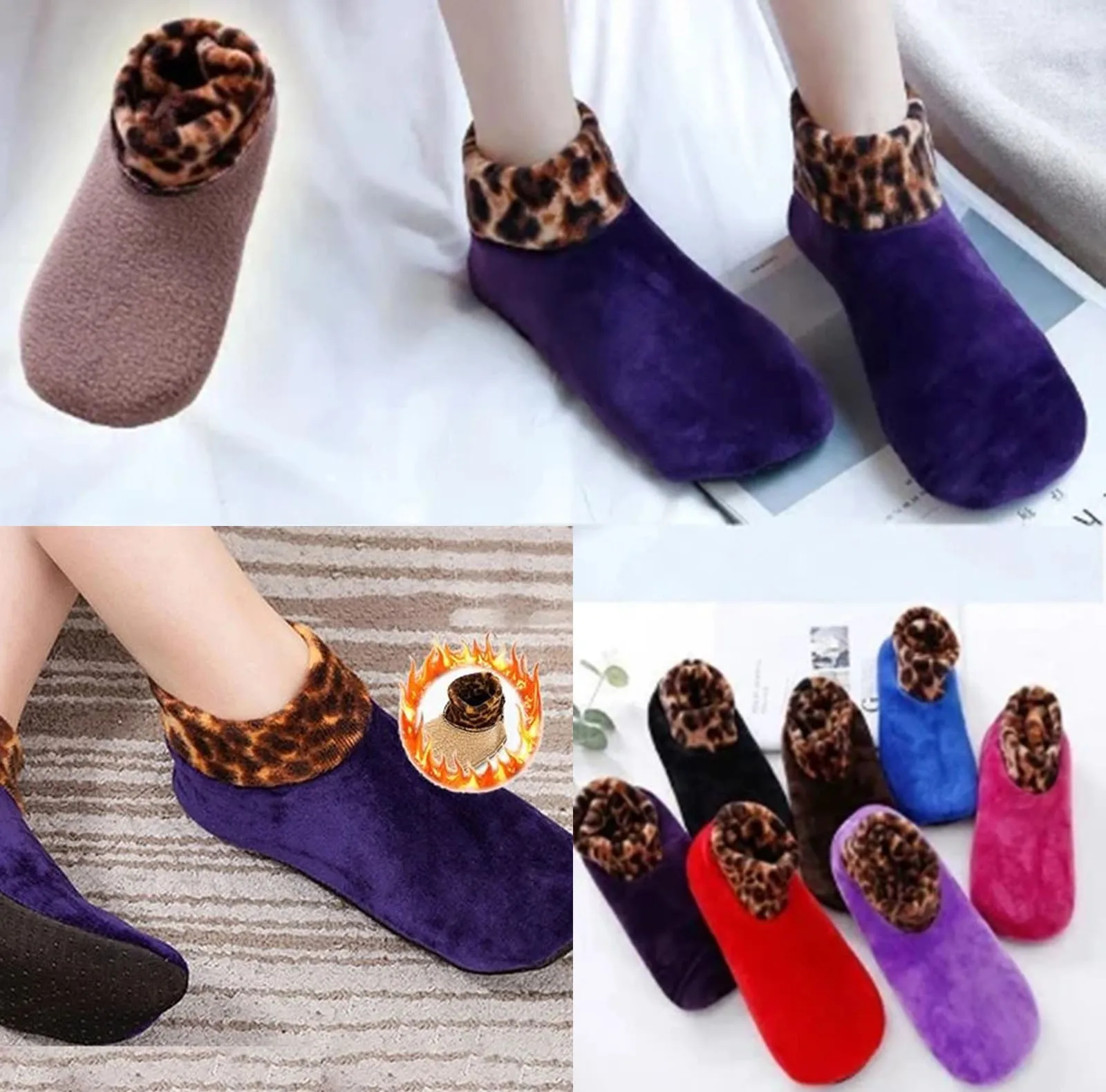 

A Pair Of Socks Women And Man Winter Thickened Warm Terry Socks Leopard Tube Socks Floor Socks Indoor Non-Slip Thermal Socks