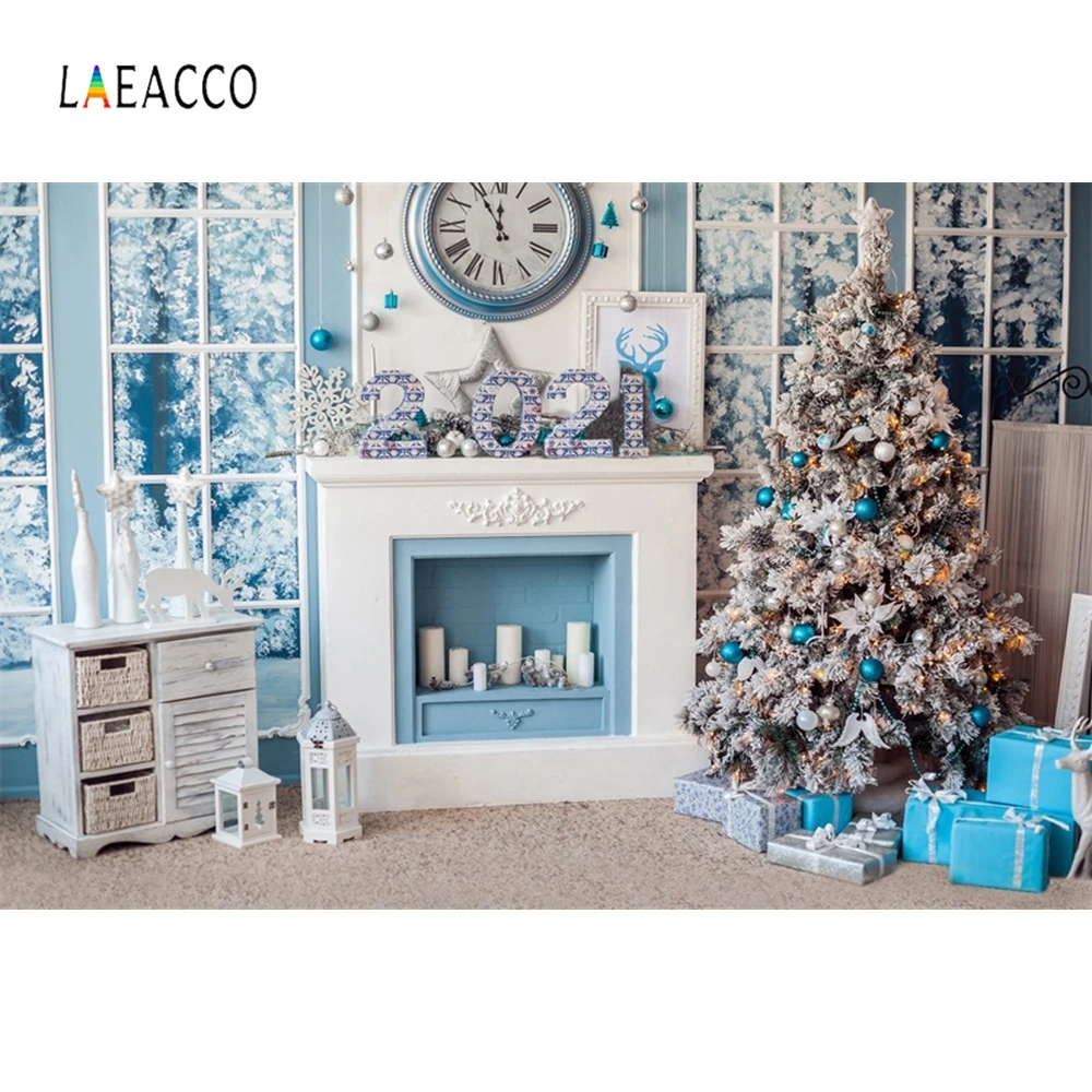 Laeacco фон для рождественских фотографий с изображением комнаты часы деревом камин