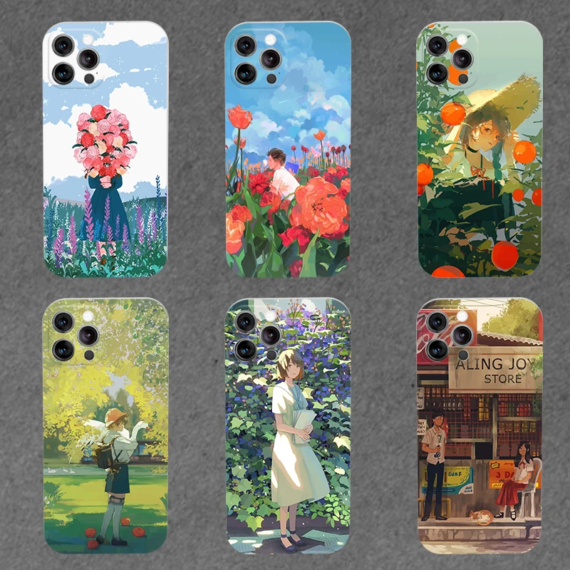 

NOHON Phone Case For iPhone 12 11 Pro XS Max X XR 7 8 6 6S Plus SE 2020 Soft Cover Clear Case Romantic Girl Illustration