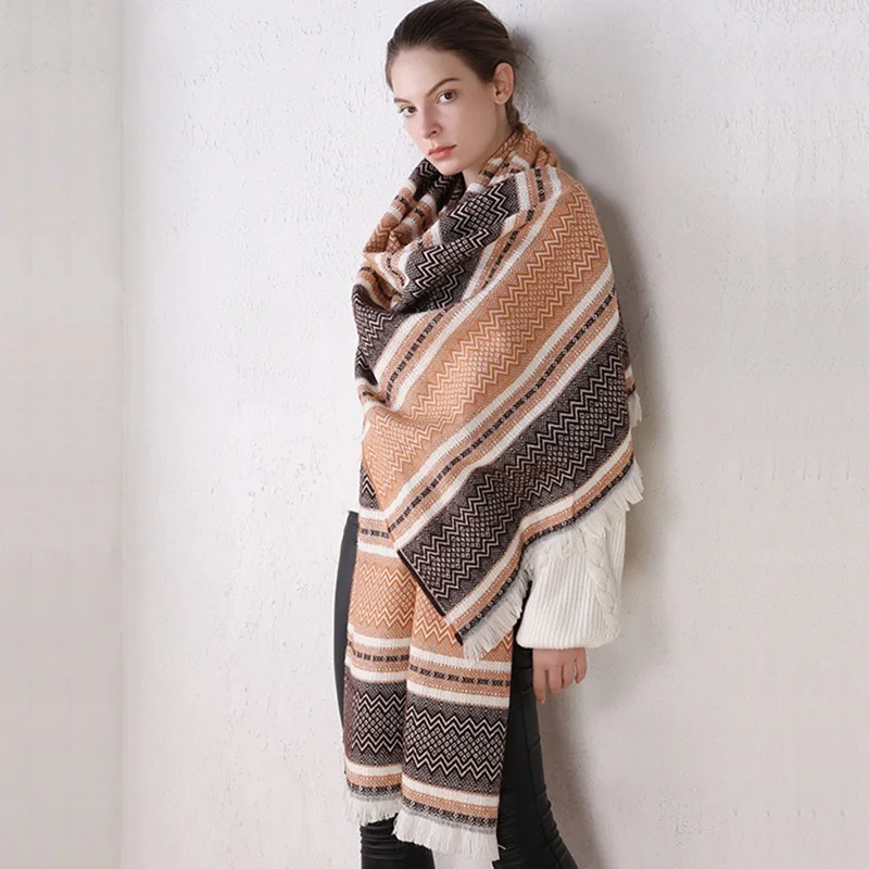 

2020 Knitted Spring Winter Women Scarf Plaid Warm Cashmere Scarves Shawls Neck Bandana Classic Tassel Plaid Scarf